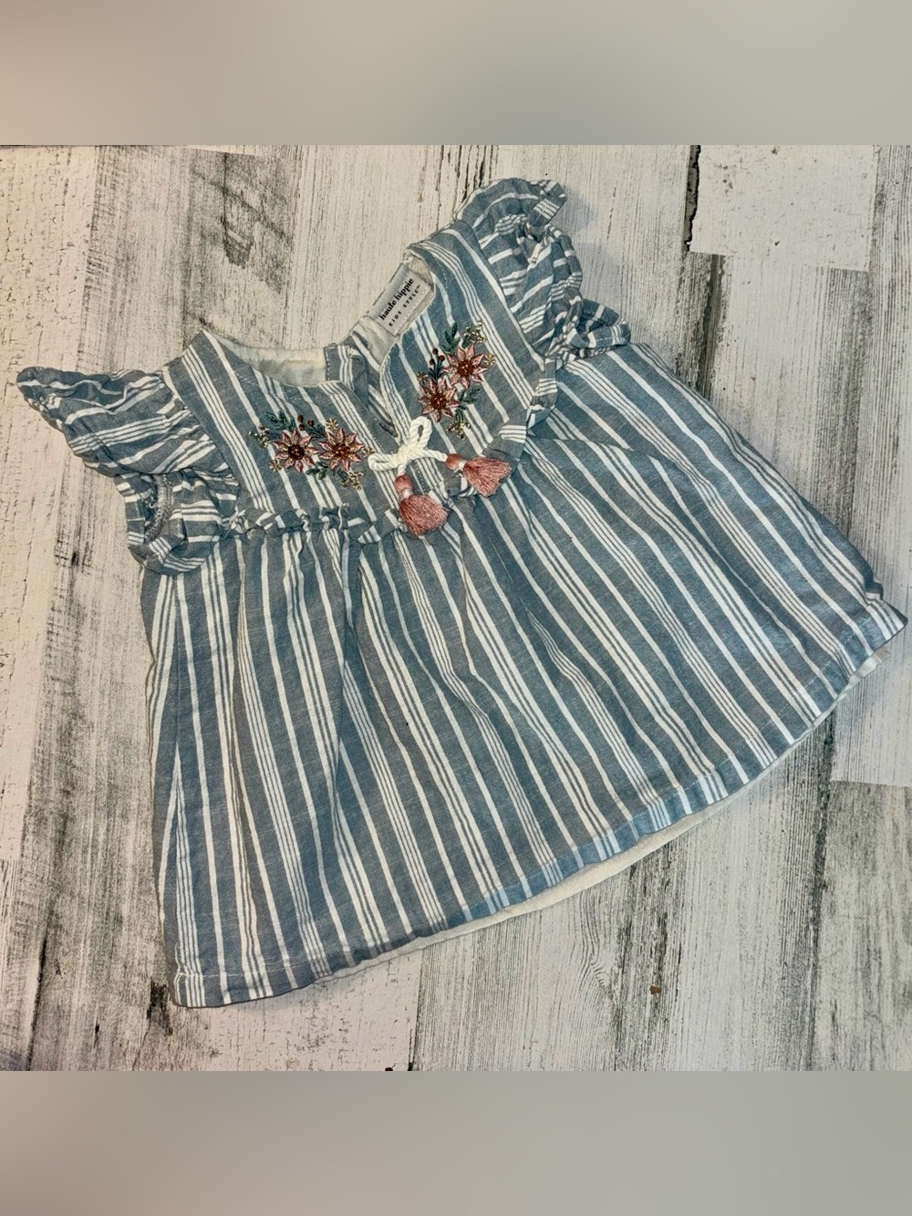 Haute Hippie Blue & White Striped Embroidered Girl Dress Size 12months #A
